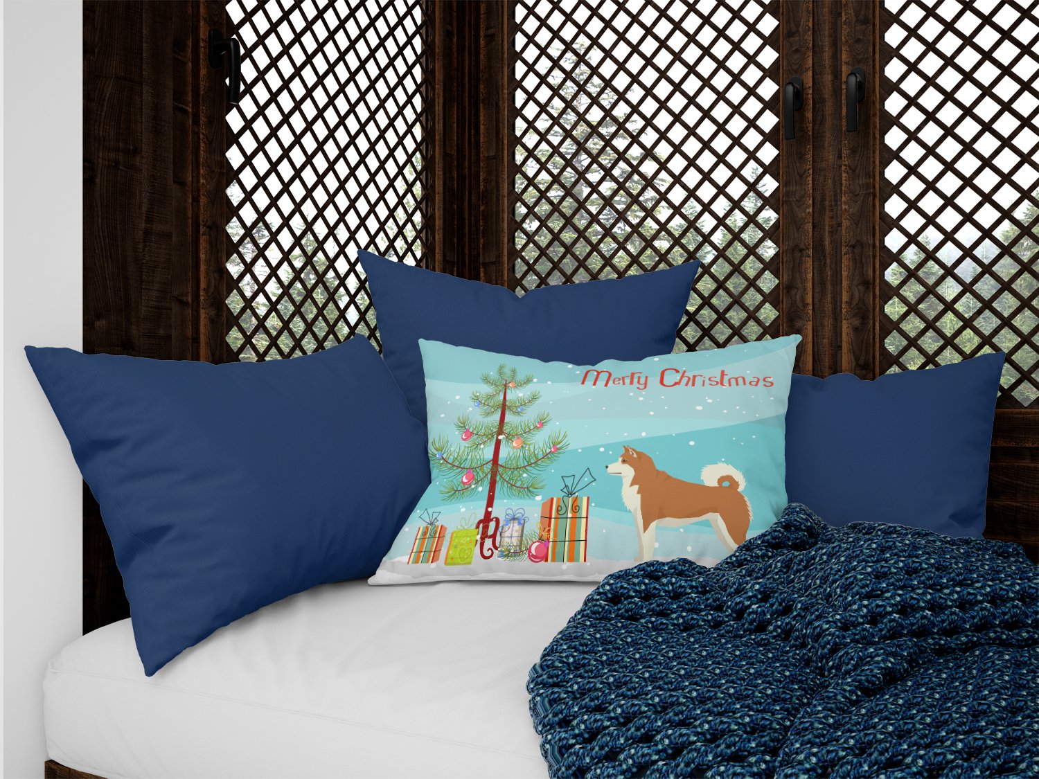 Akita Christmas Tree Canvas Fabric Decorative Pillow CK3512PW1216 by Caroline's Treasures