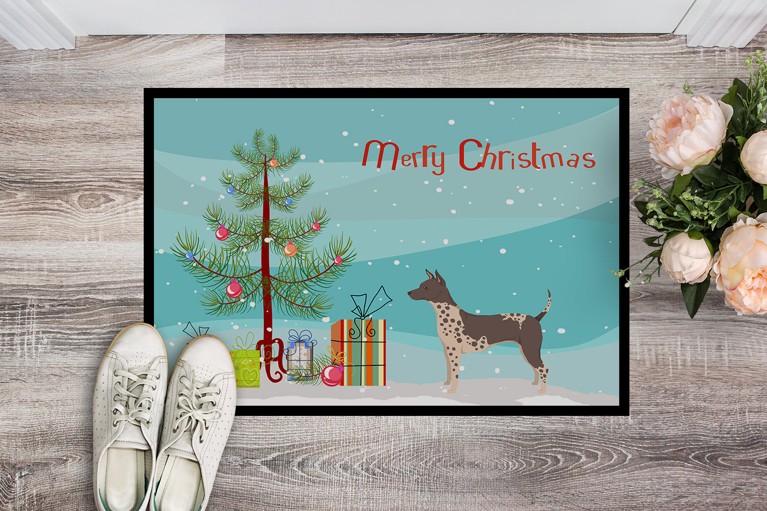 American Hairless Terrier Christmas Tree Indoor or Outdoor Mat 18x27 CK3514MAT - the-store.com