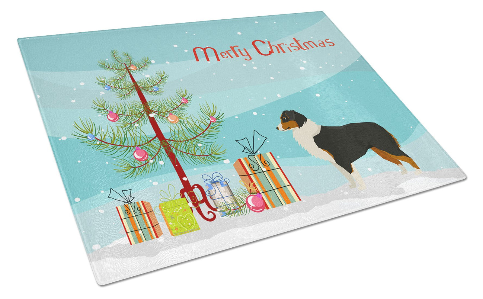 Australian Shepherd Christmas Tree Glass Cutting Board Large CK3516LCB by Caroline's Treasures