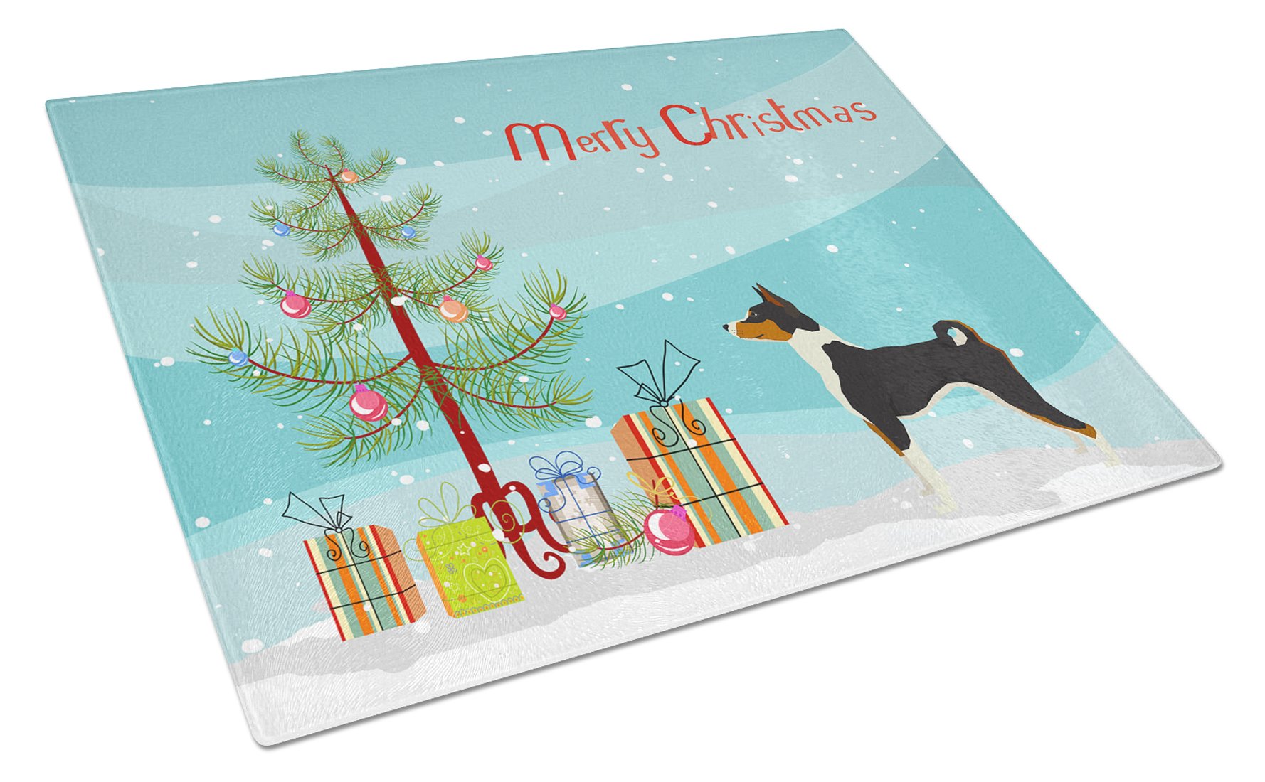 Basenji Christmas Tree Glass Cutting Board Large CK3517LCB by Caroline's Treasures