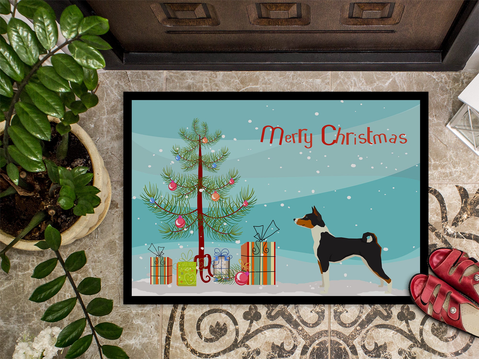 Basenji Christmas Tree Indoor or Outdoor Mat 18x27 CK3517MAT - the-store.com