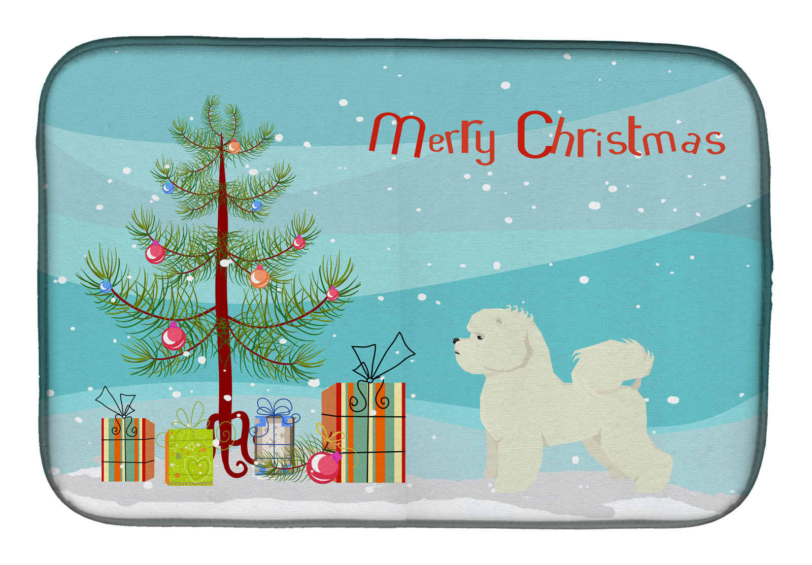 Bichon Frise Christmas Tree Dish Drying Mat CK3521DDM  the-store.com.