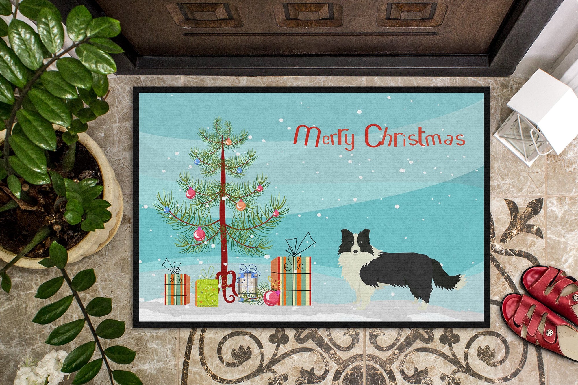 Border Collie Christmas Tree Indoor or Outdoor Mat 24x36 CK3522JMAT by Caroline's Treasures