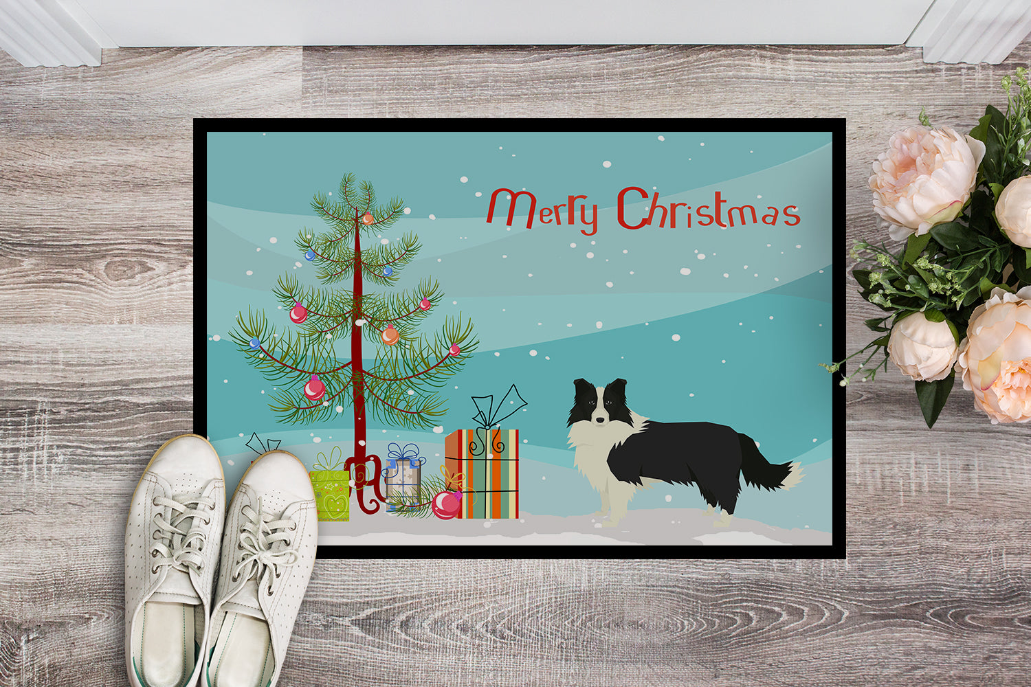 Border Collie Christmas Tree Indoor or Outdoor Mat 18x27 CK3522MAT - the-store.com