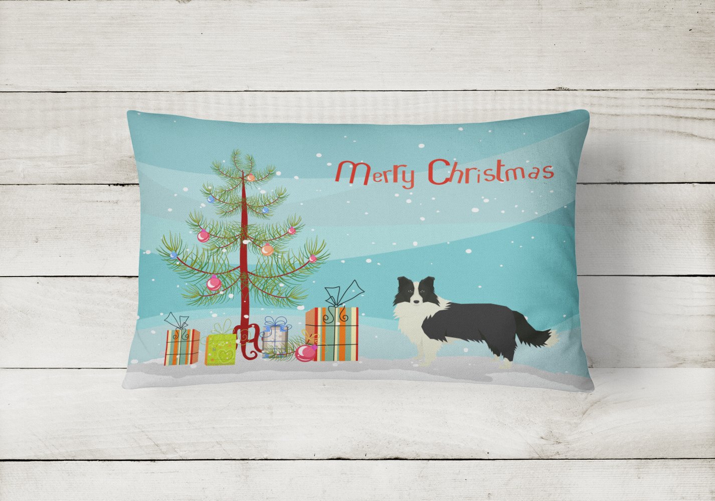 Border Collie Christmas Tree Canvas Fabric Decorative Pillow CK3522PW1216 by Caroline's Treasures