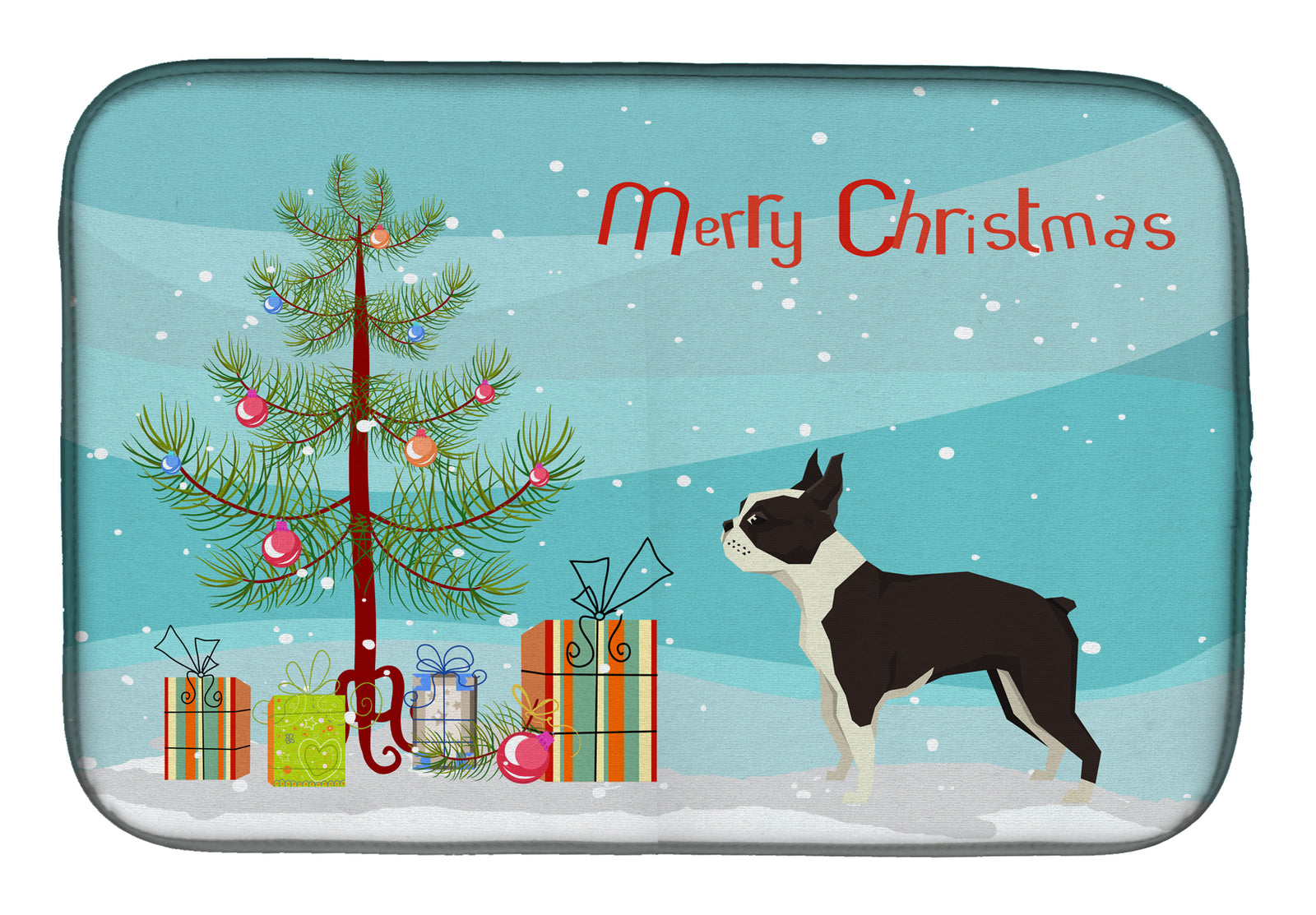 Boston Terrier Christmas Tree Dish Drying Mat CK3525DDM  the-store.com.