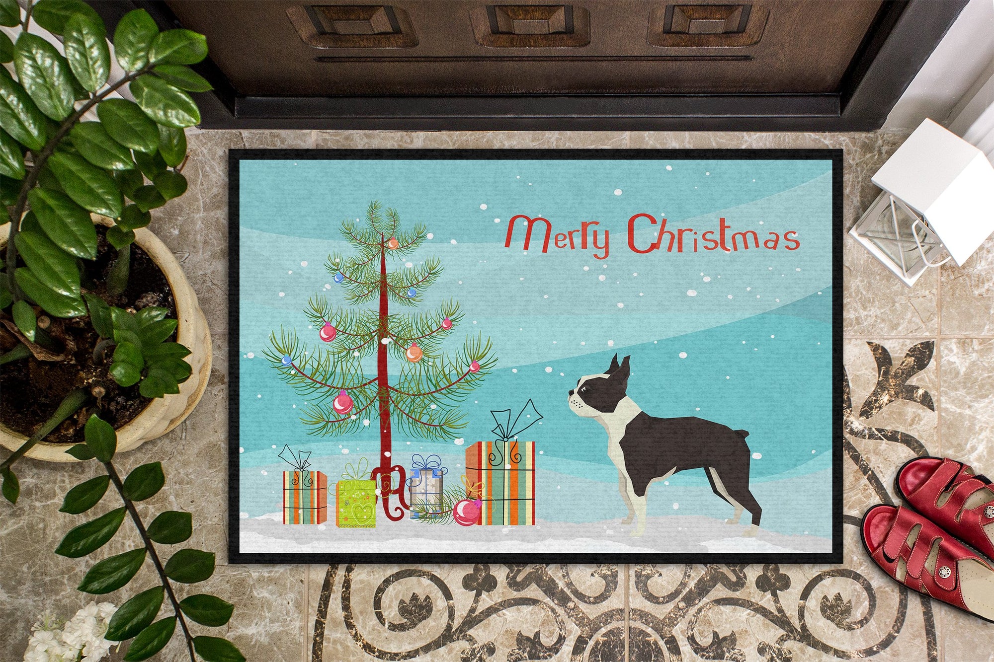 Boston Terrier Christmas Tree Indoor or Outdoor Mat 24x36 CK3525JMAT by Caroline's Treasures