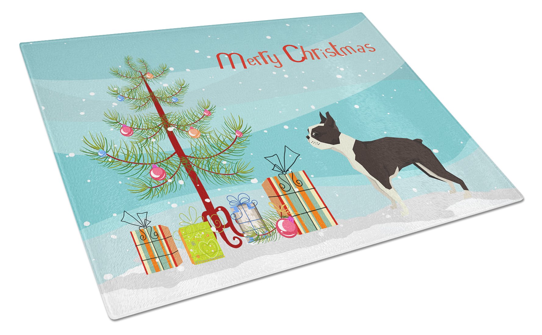 Boston Terrier Christmas Tree Glass Cutting Board Large CK3525LCB by Caroline's Treasures