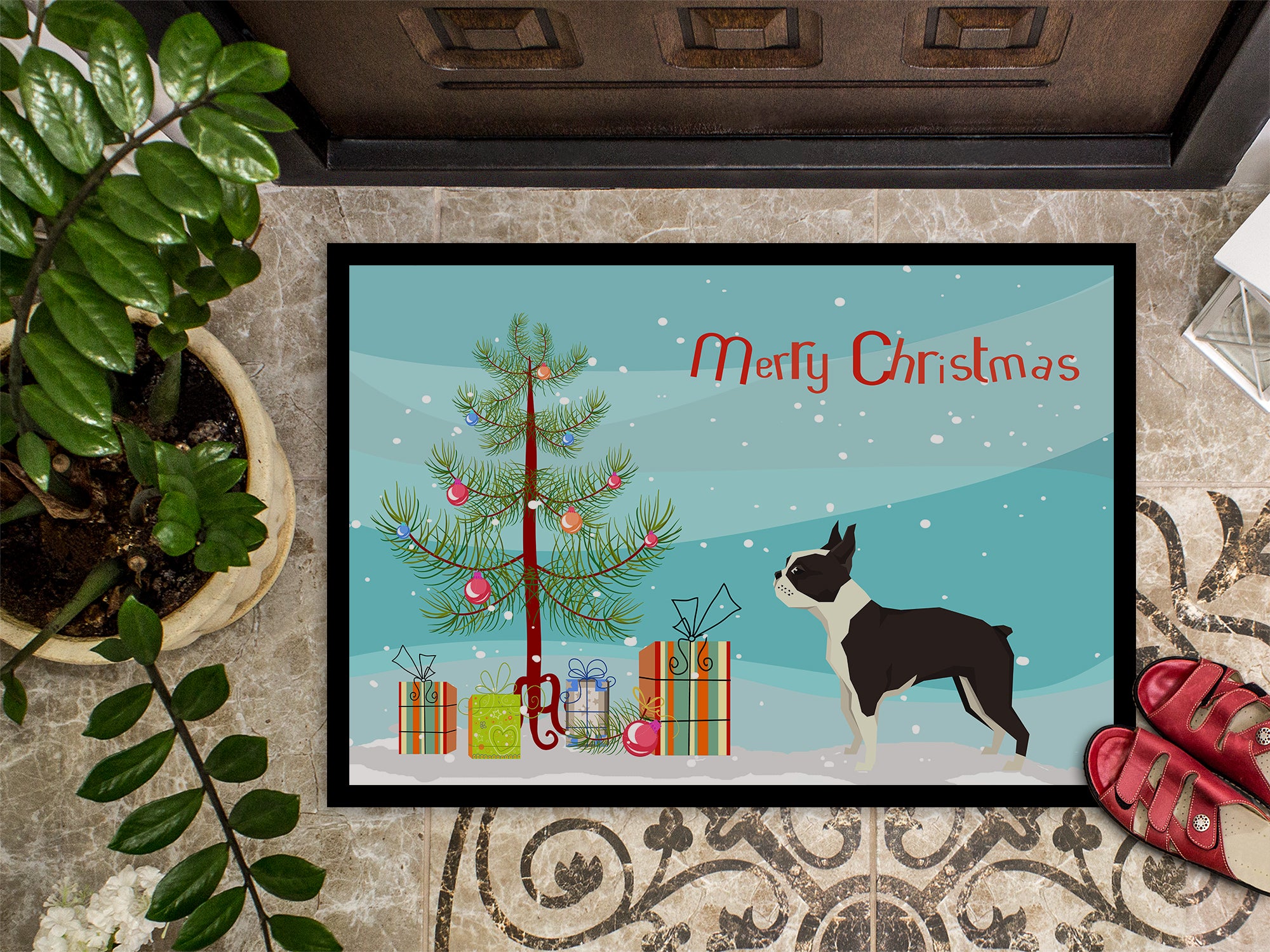 Boston Terrier Christmas Tree Indoor or Outdoor Mat 18x27 CK3525MAT - the-store.com