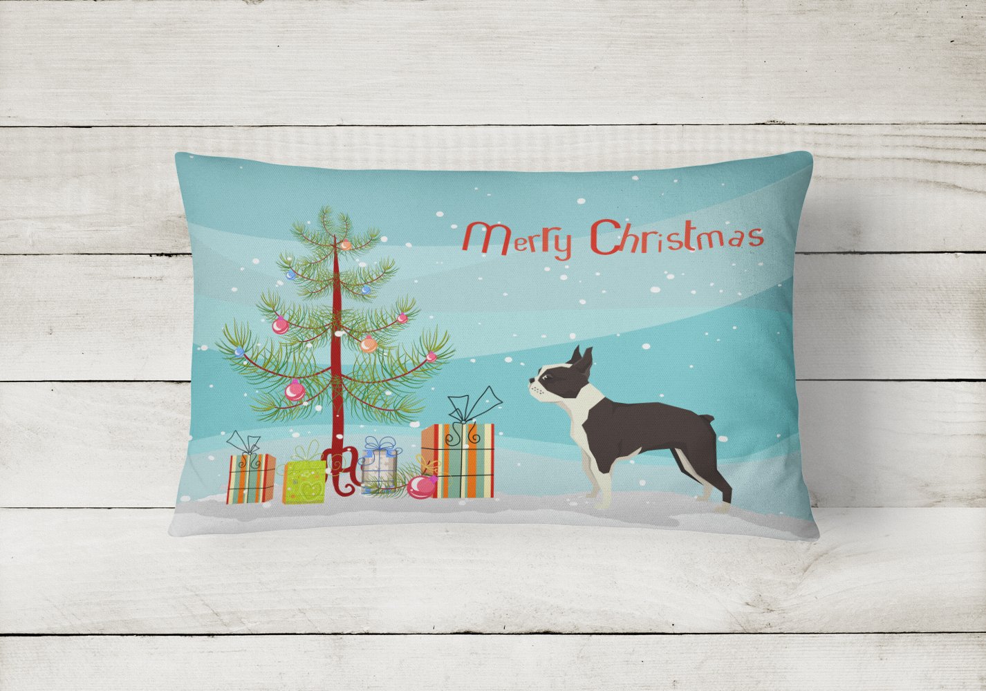 Boston Terrier Christmas Tree Canvas Fabric Decorative Pillow CK3525PW1216 by Caroline's Treasures