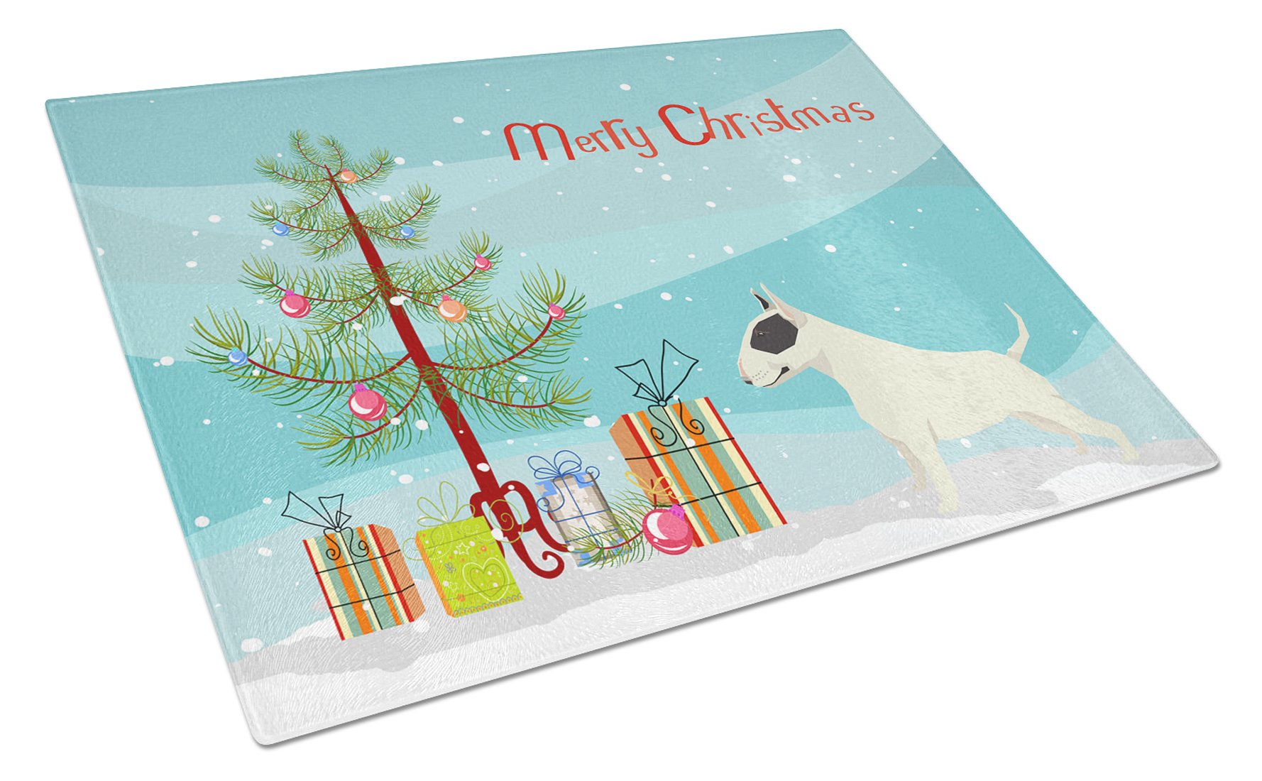 Black and White Bull Terrier Christmas Tree Glass Cutting Board Large CK3527LCB by Caroline's Treasures