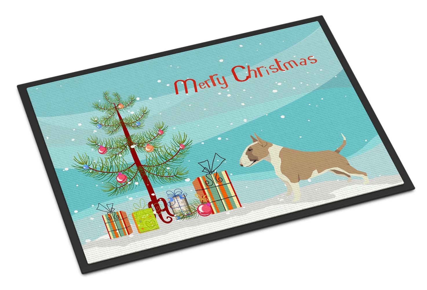 Fawn and White Bull Terrier Christmas Tree Indoor or Outdoor Mat 24x36 CK3528JMAT by Caroline's Treasures