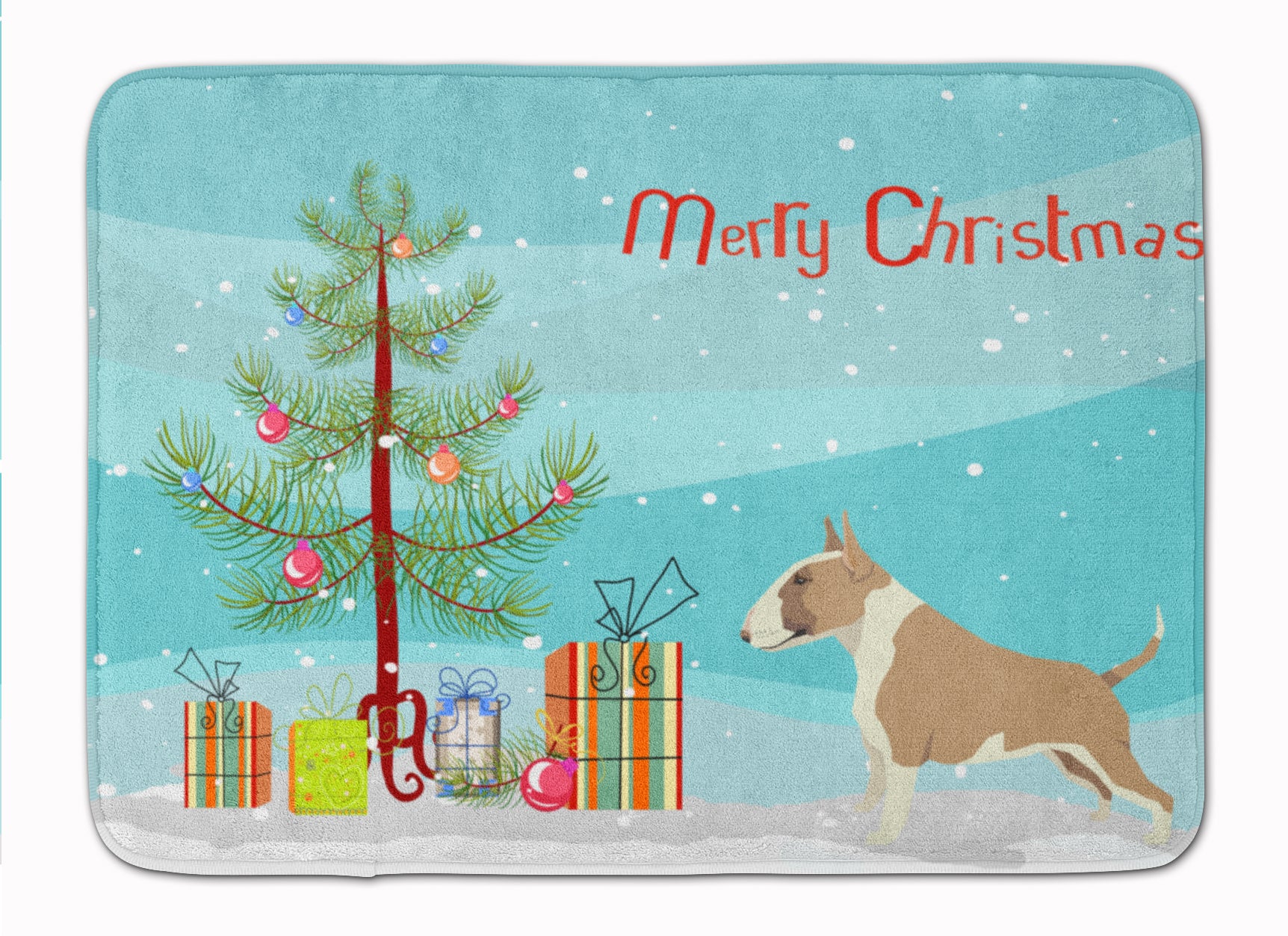 Fawn and White Bull Terrier Christmas Tree Machine Washable Memory Foam Mat CK3528RUG - the-store.com