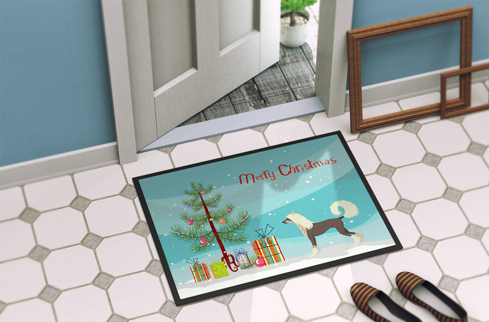 Chinese Crested Christmas Tree Indoor or Outdoor Mat 18x27 CK3531MAT - the-store.com