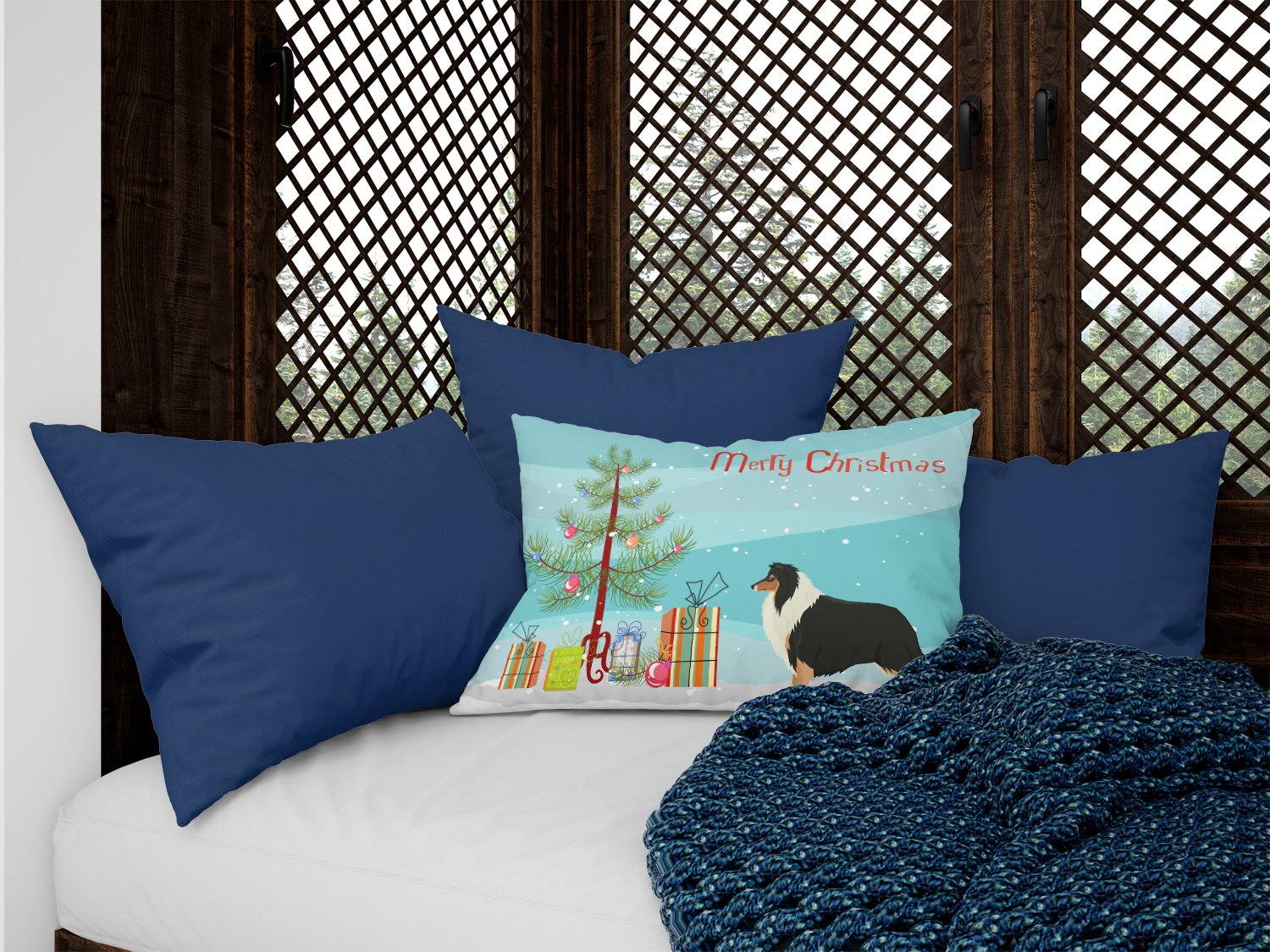 Collie Christmas Tree Canvas Fabric Decorative Pillow CK3532PW1216 by Caroline's Treasures