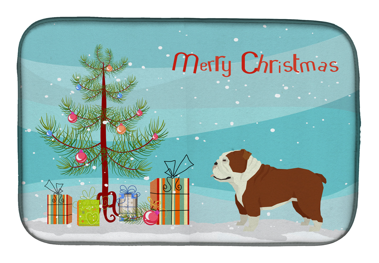 English Bulldog Christmas Tree Dish Drying Mat CK3536DDM  the-store.com.