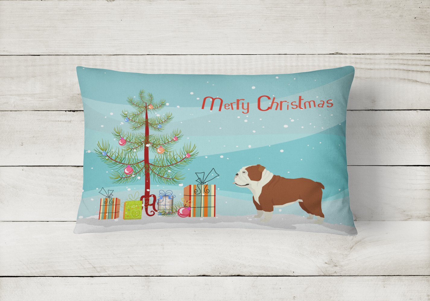 English Bulldog Christmas Tree Canvas Fabric Decorative Pillow CK3536PW1216 by Caroline's Treasures