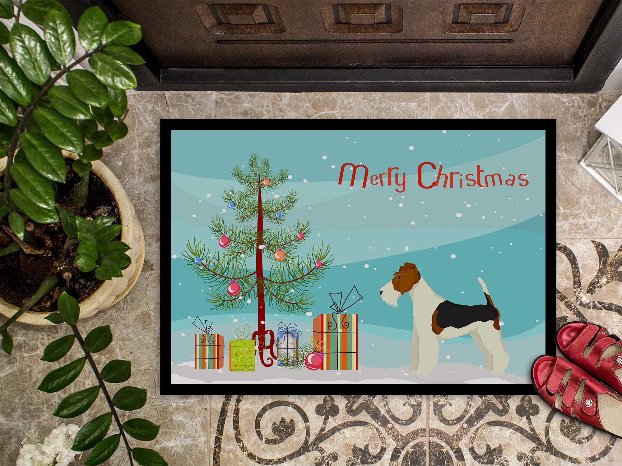 Fox Terrier Christmas Tree Indoor or Outdoor Mat 18x27 CK3538MAT - the-store.com