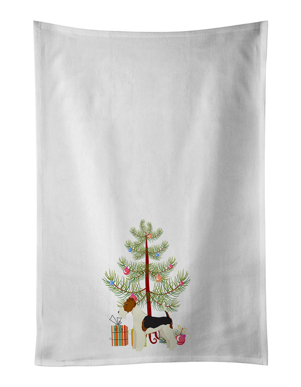 Buy this Fox Terrier Christmas Tree White Kitchen Towel Set of 2