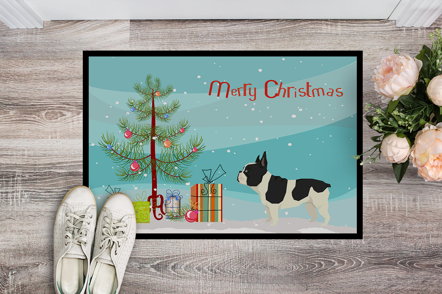 French Bulldog Christmas Tree Indoor or Outdoor Mat 18x27 CK3539MAT - the-store.com