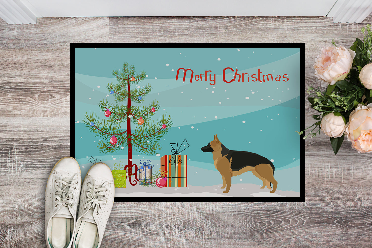 German Shepherd Christmas Tree Indoor or Outdoor Mat 18x27 CK3540MAT - the-store.com