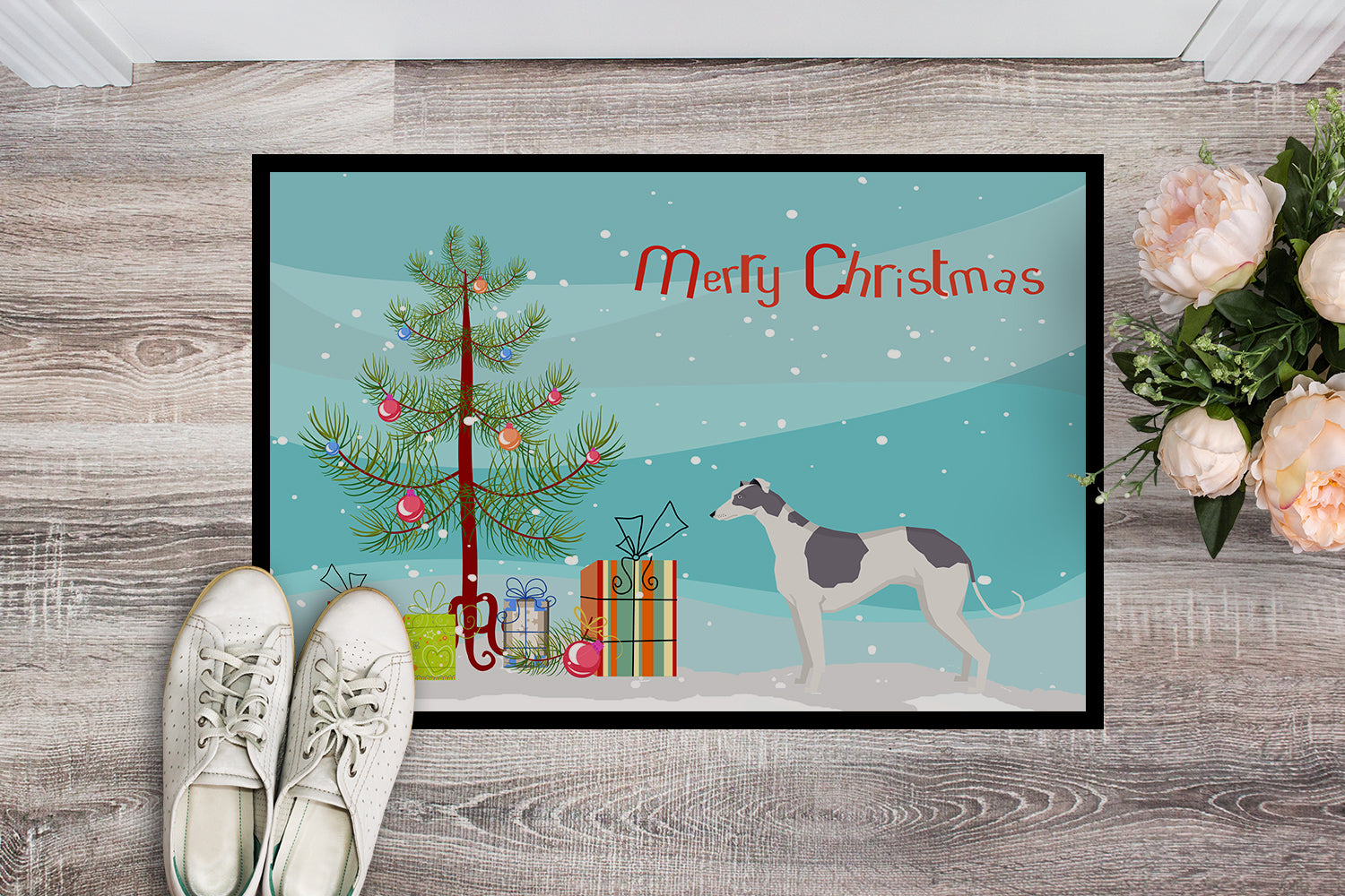 Greyhound Christmas Tree Indoor or Outdoor Mat 18x27 CK3543MAT - the-store.com