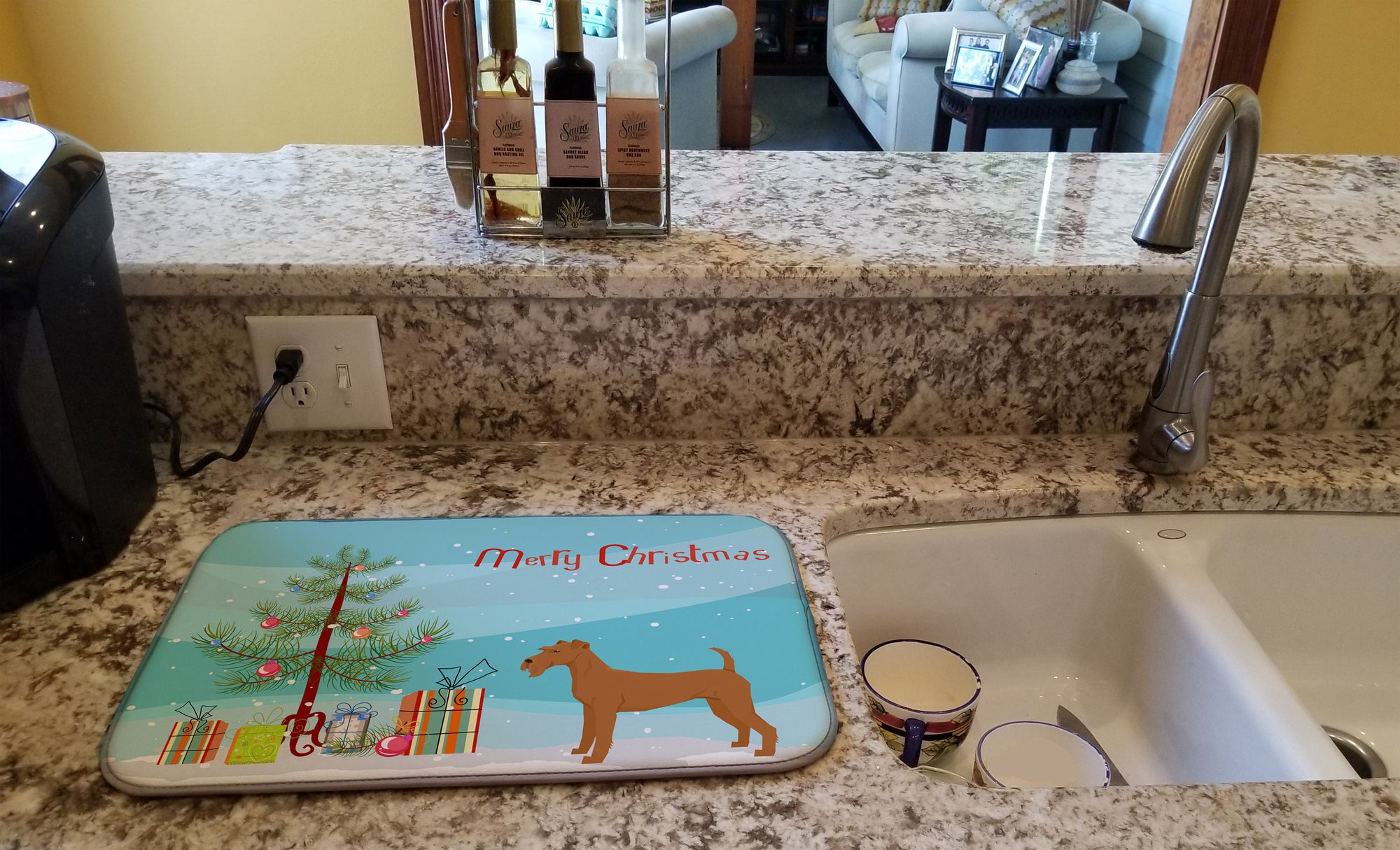 Irish Terrier Christmas Tree Dish Drying Mat CK3546DDM  the-store.com.