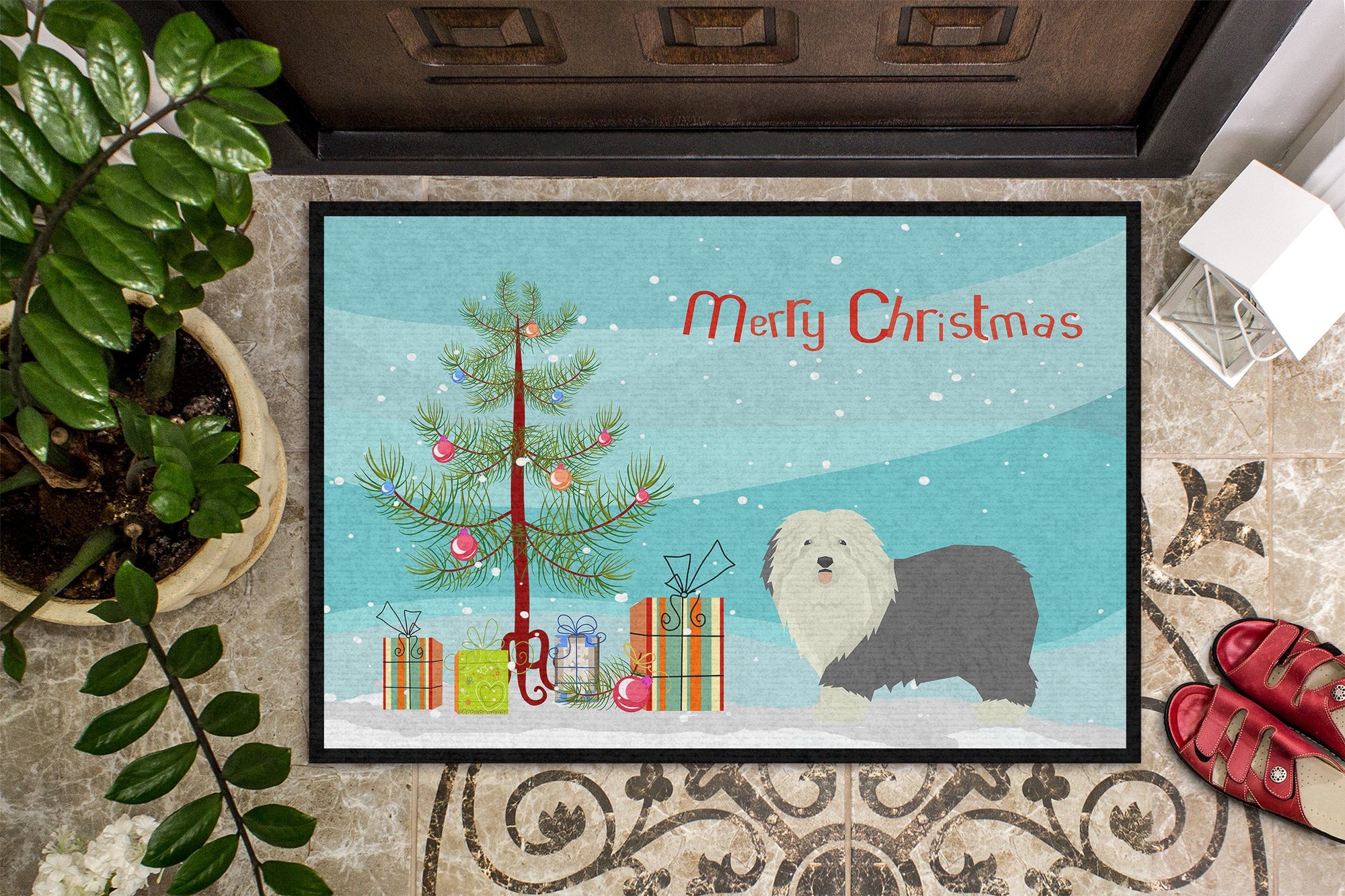 Old English Sheepdog Christmas Tree Indoor or Outdoor Mat 24x36 CK3552JMAT by Caroline's Treasures