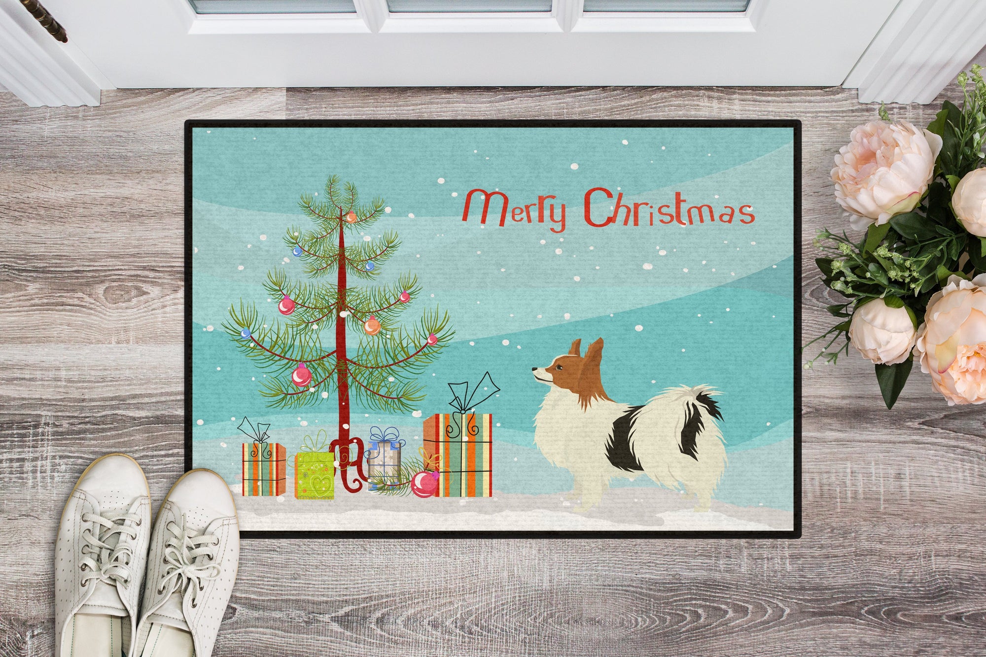 Papillon Christmas Tree Indoor or Outdoor Mat 24x36 CK3553JMAT by Caroline's Treasures