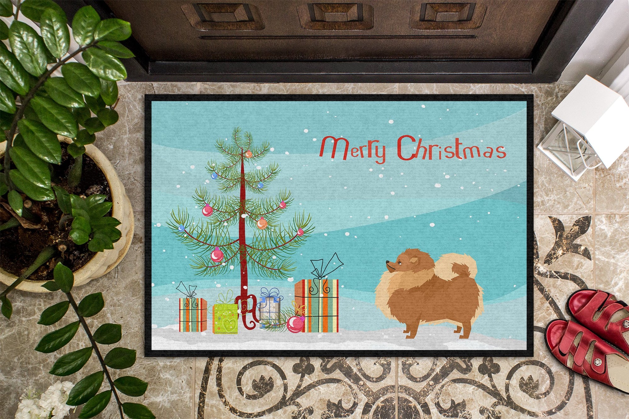 Pomeranian Christmas Tree Indoor or Outdoor Mat 24x36 CK3555JMAT by Caroline's Treasures