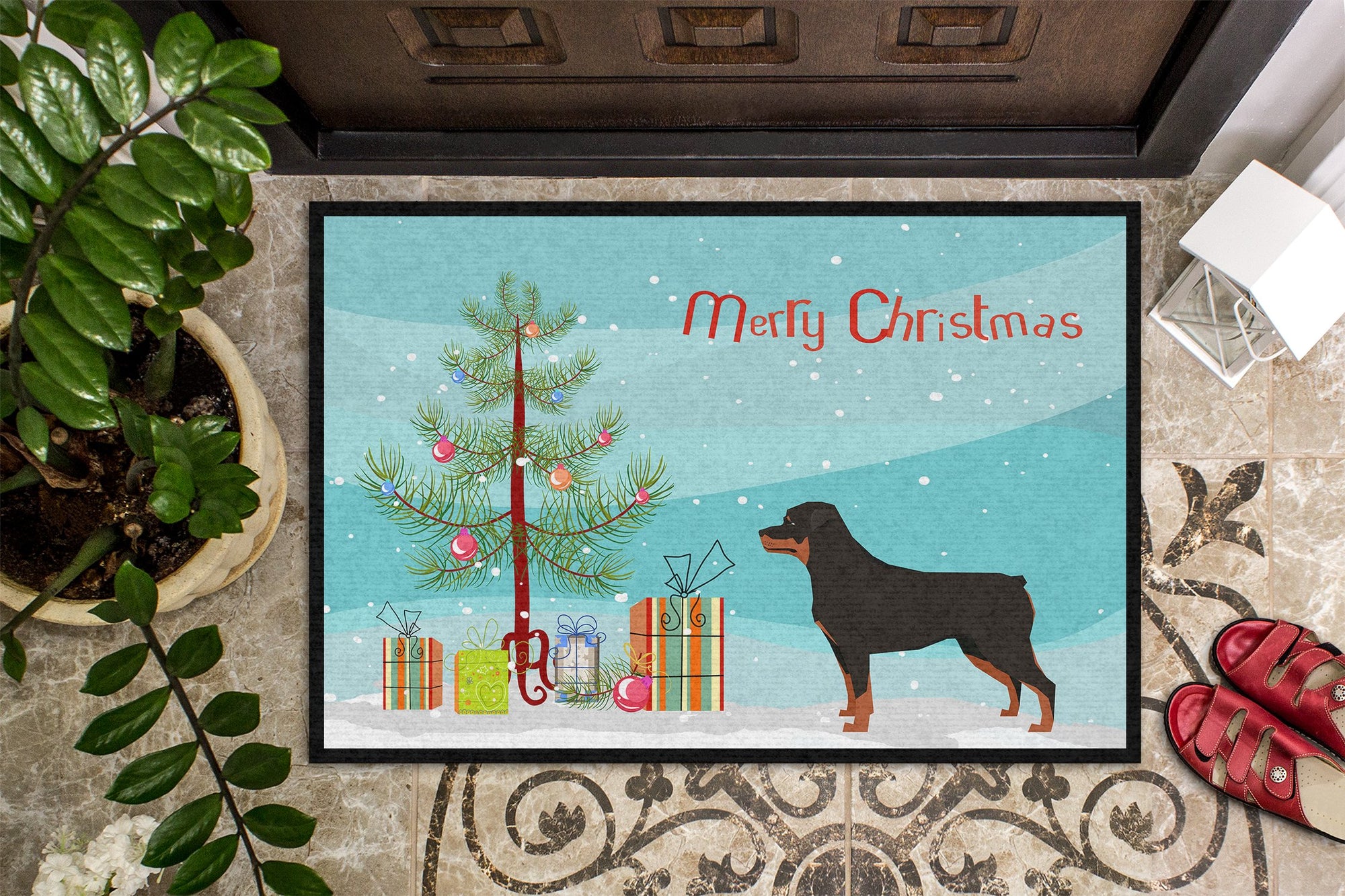 Rottweiler Christmas Tree Indoor or Outdoor Mat 24x36 CK3558JMAT by Caroline's Treasures