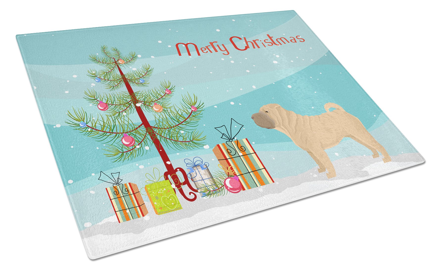 Shar Pei Christmas Tree Glass Cutting Board Large CK3562LCB by Caroline's Treasures