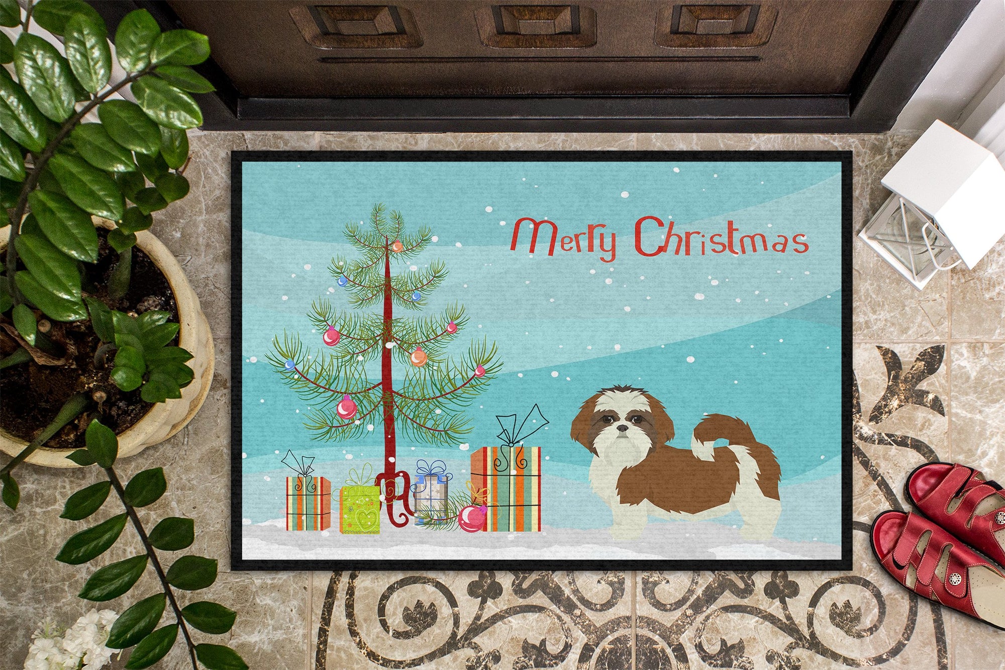 Shih Tzu Christmas Tree Indoor or Outdoor Mat 24x36 CK3563JMAT by Caroline's Treasures