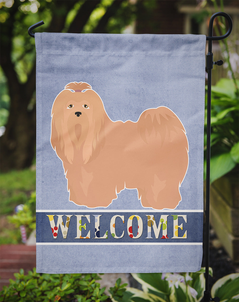 Tan Lhasa Apso Welcome Flag Garden Size CK3660GF  the-store.com.