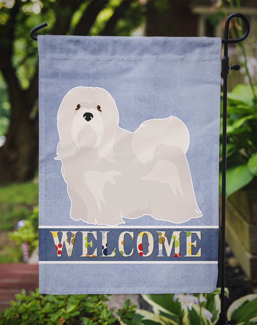 White Lhasa Apso Welcome Flag Garden Size CK3661GF  the-store.com.