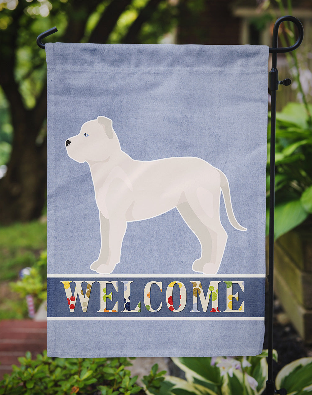 White Bullboxer Welcome Flag Garden Size CK3714GF  the-store.com.