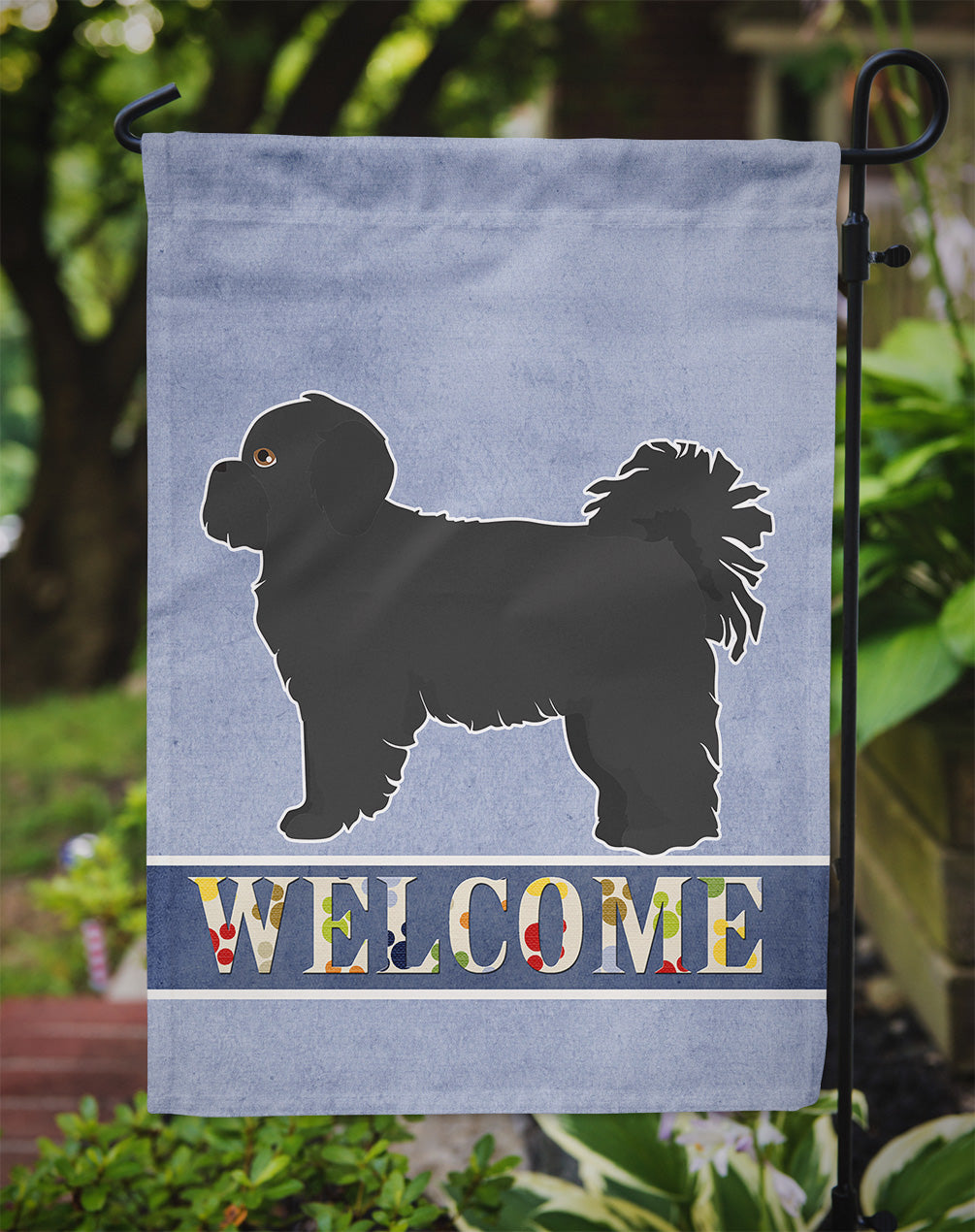 Black Pekeapoo Welcome Flag Garden Size CK3764GF  the-store.com.