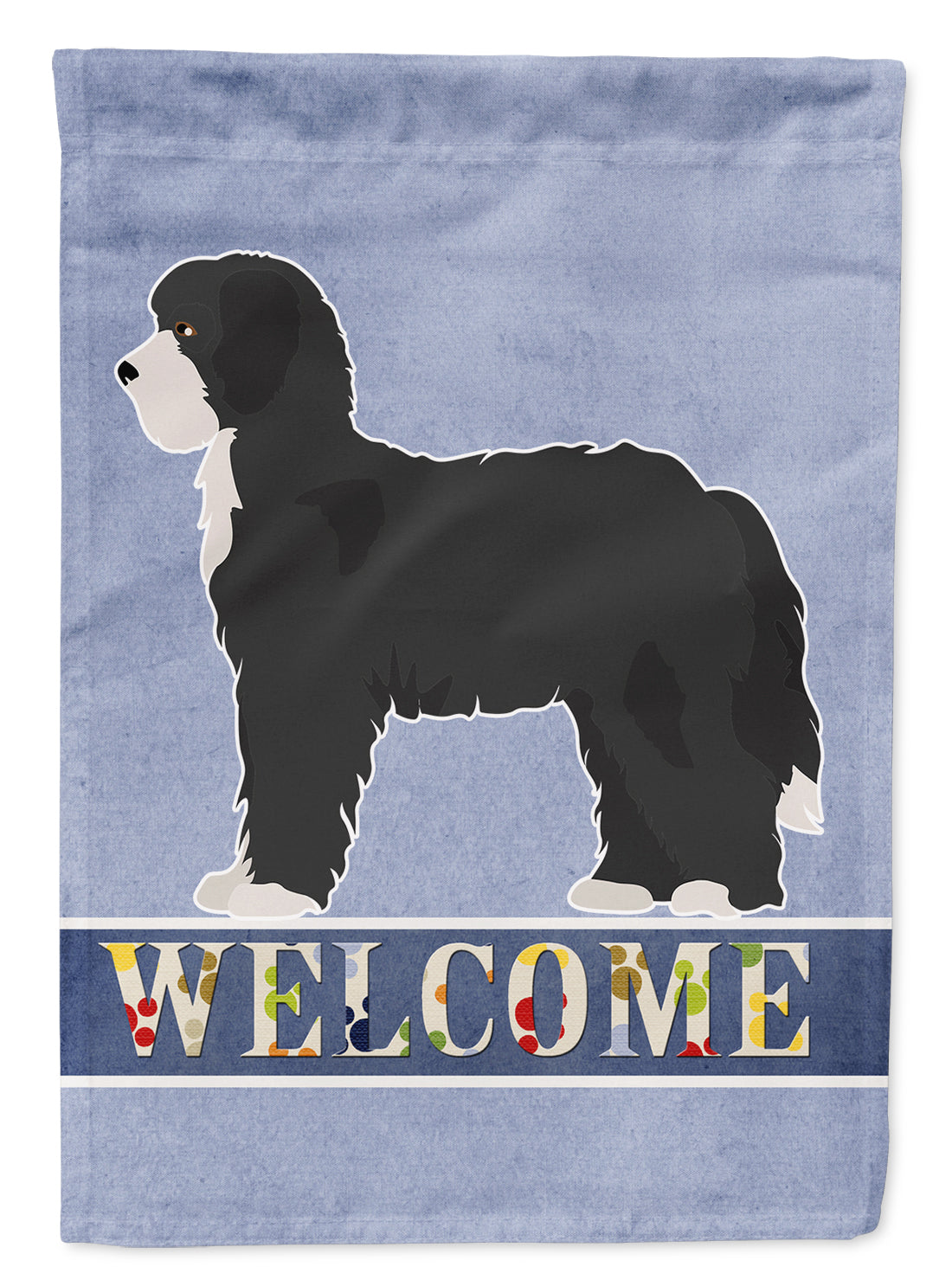 Black Sheepadoodle Welcome Flag Canvas House Size CK3774CHF  the-store.com.