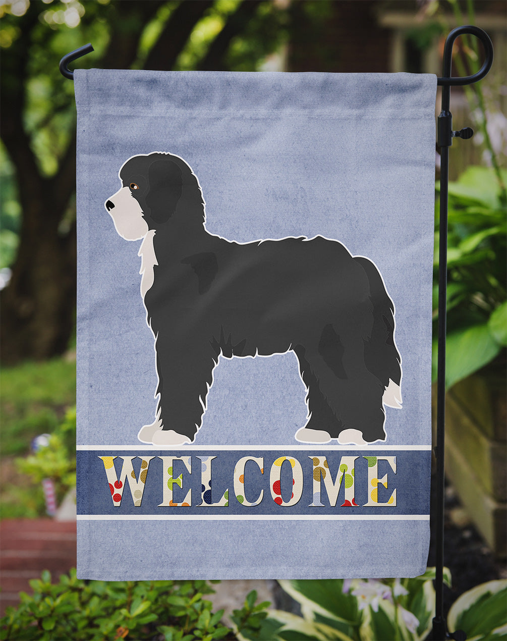 Black Sheepadoodle Welcome Flag Garden Size CK3774GF  the-store.com.