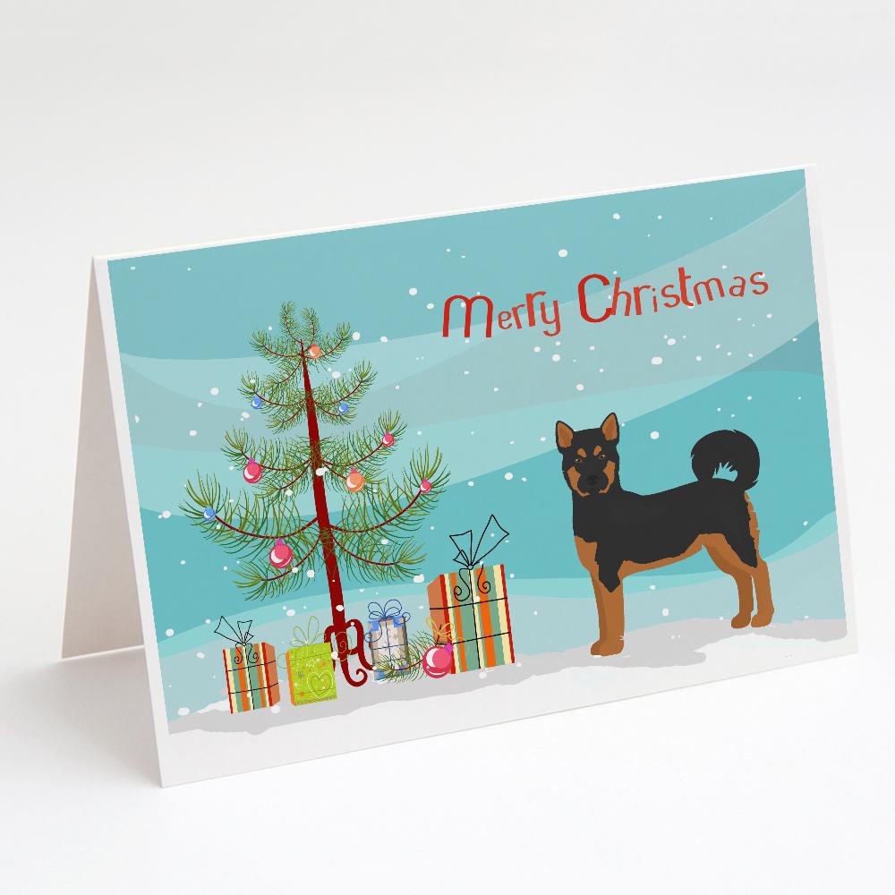 Buy this Akita Shepherd Black and Tan Christmas Tree Greeting Cards and Envelopes Pack of 8