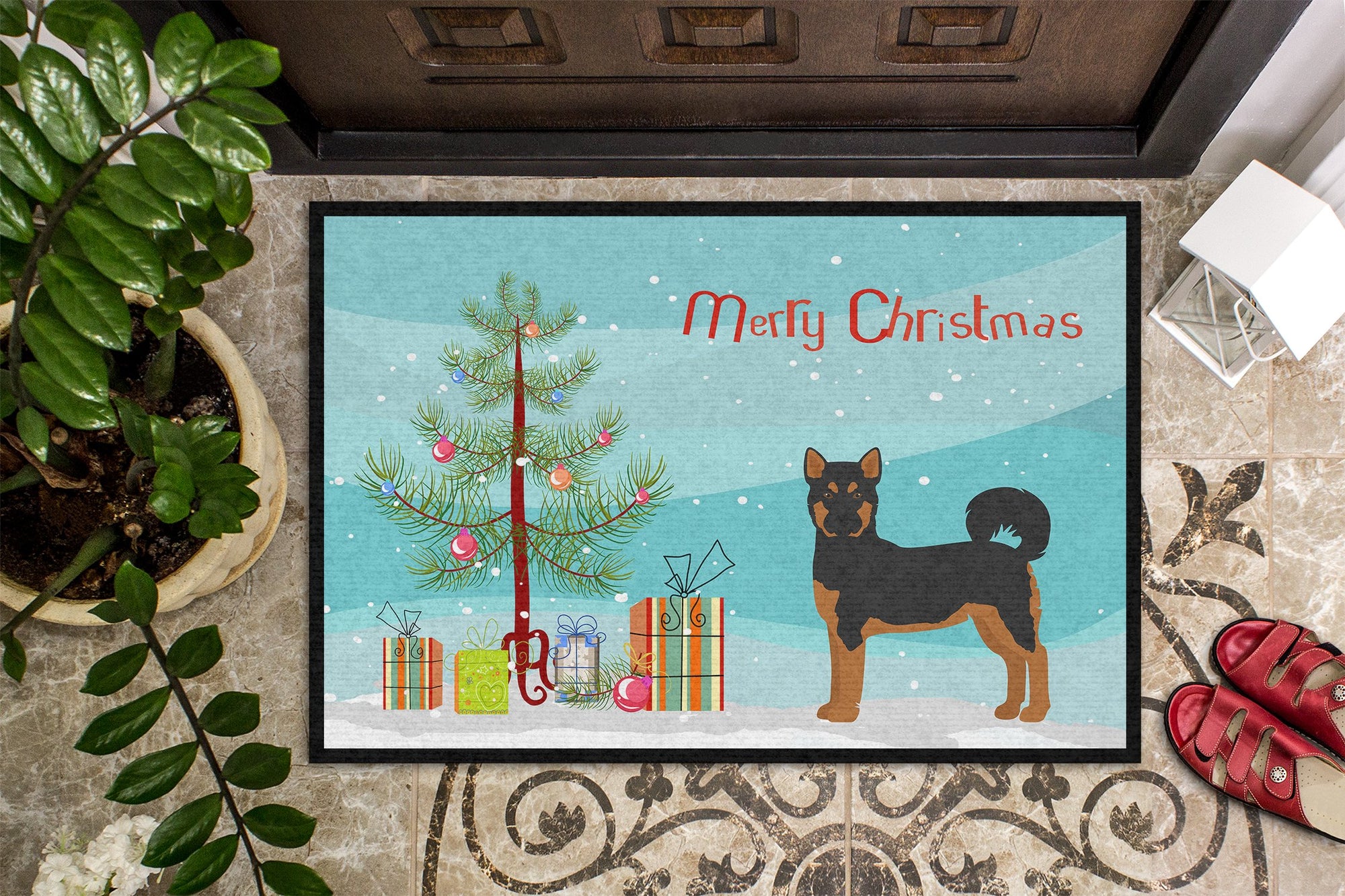 Akita Shepherd Black and Tan Christmas Tree Indoor or Outdoor Mat 24x36 CK3798JMAT by Caroline's Treasures