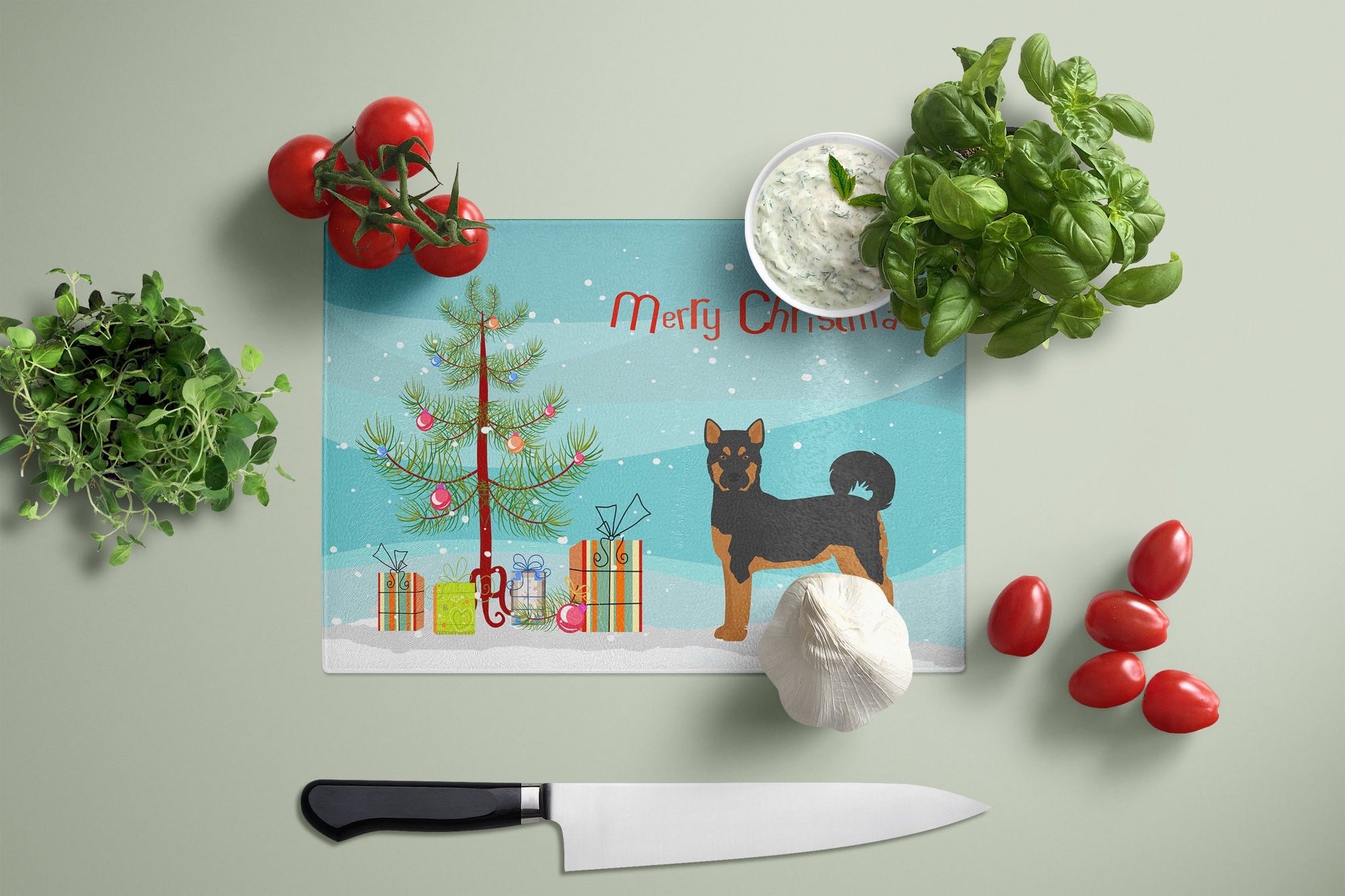 Akita Shepherd Black and Tan Christmas Tree Glass Cutting Board Large CK3798LCB by Caroline's Treasures