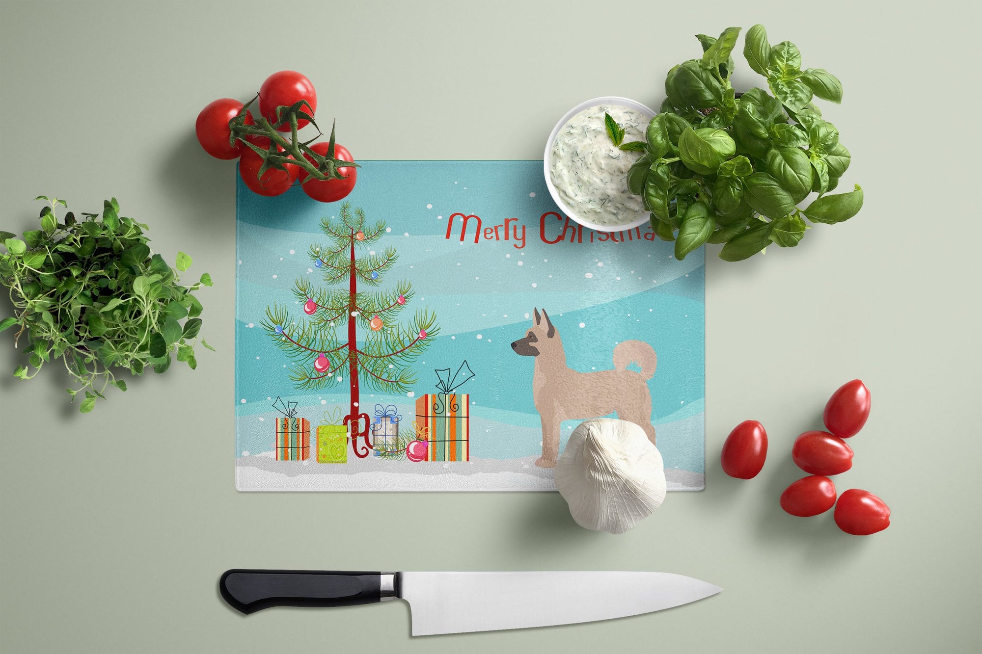 Akita Shepherd Christmas Tree Glass Cutting Board Large CK3799LCB by Caroline's Treasures