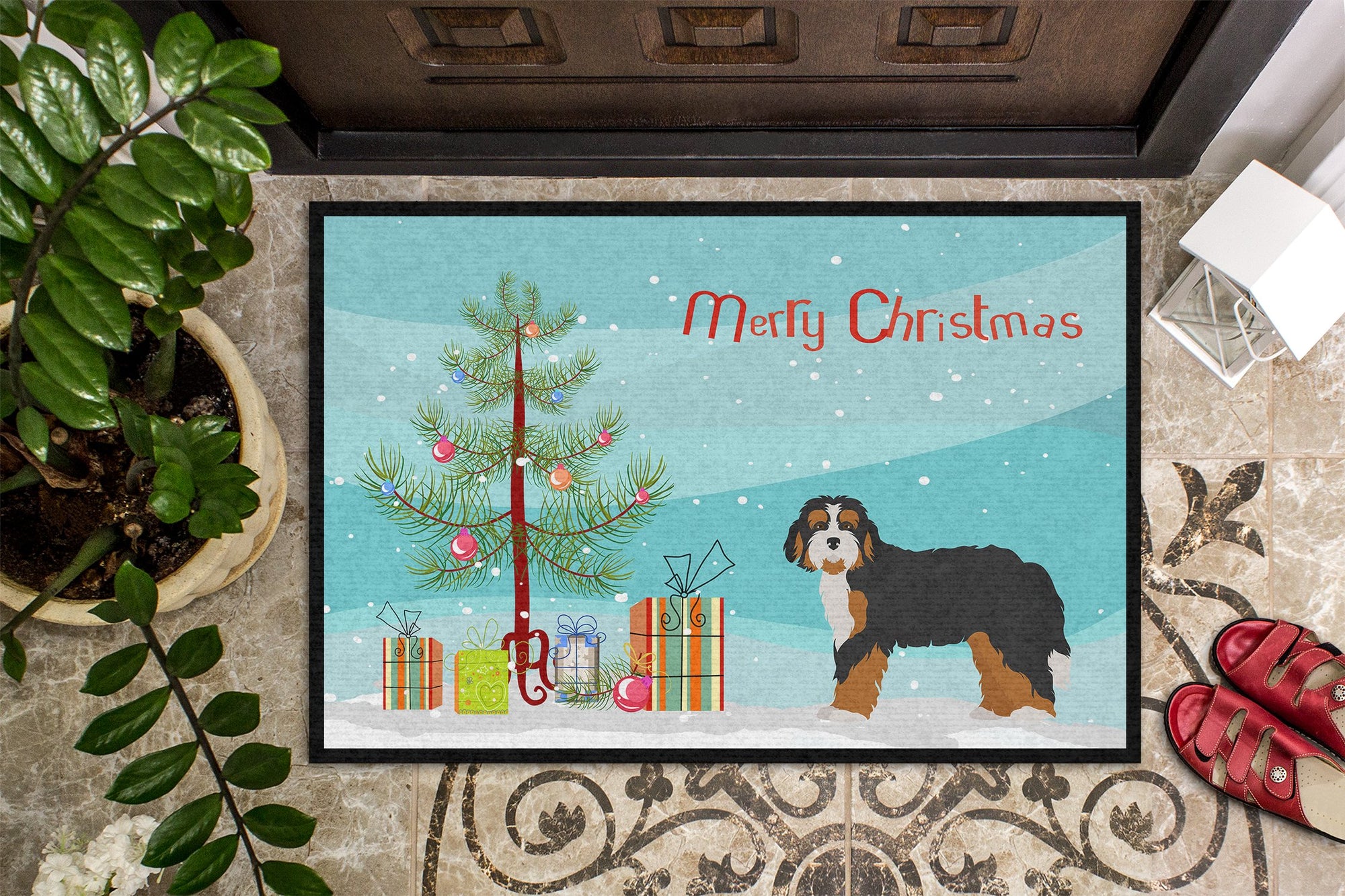 Bernedoodle Christmas Tree Indoor or Outdoor Mat 24x36 CK3804JMAT by Caroline's Treasures