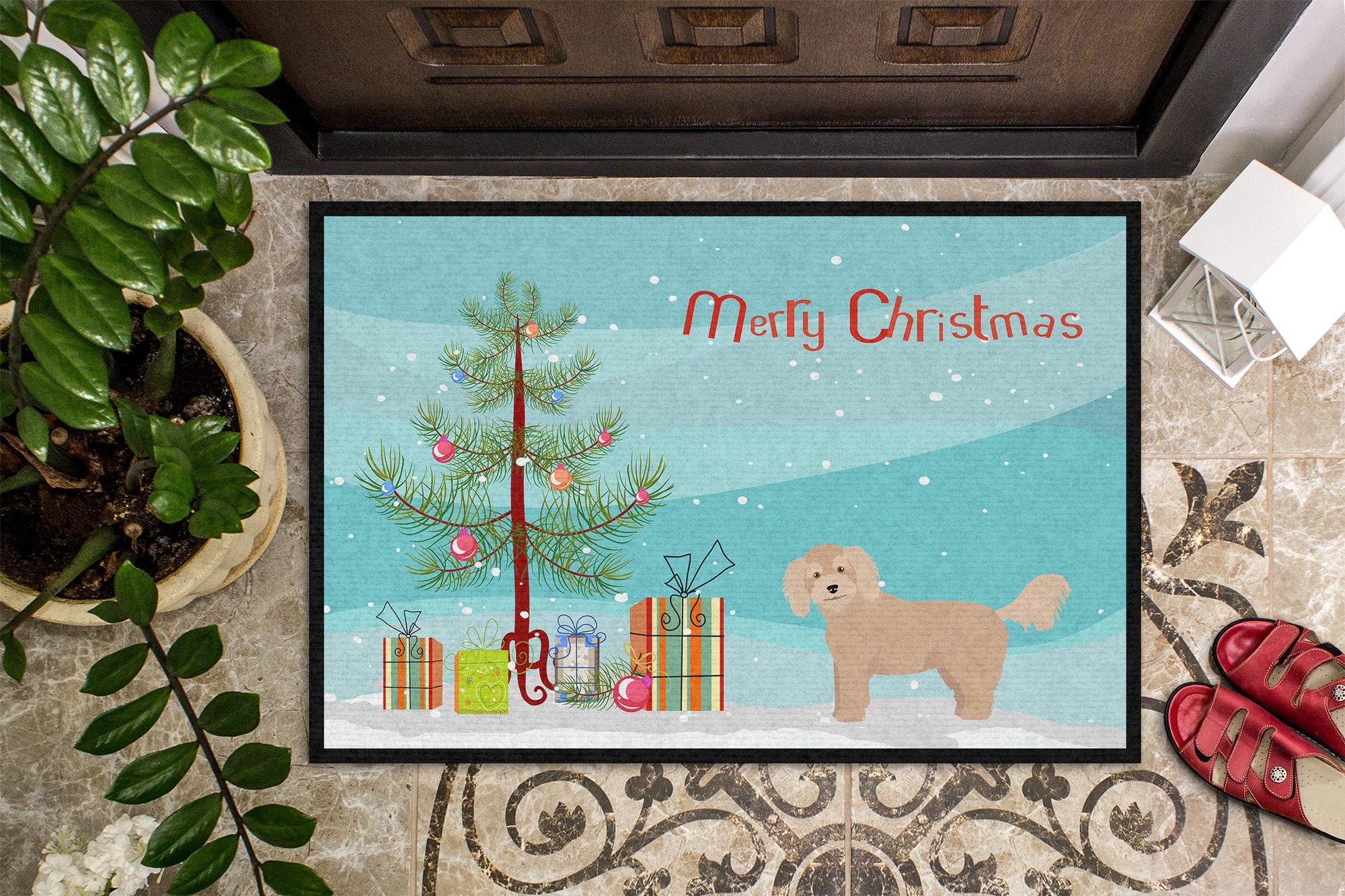 Bichpoo Christmas Tree Indoor or Outdoor Mat 24x36 CK3806JMAT by Caroline's Treasures