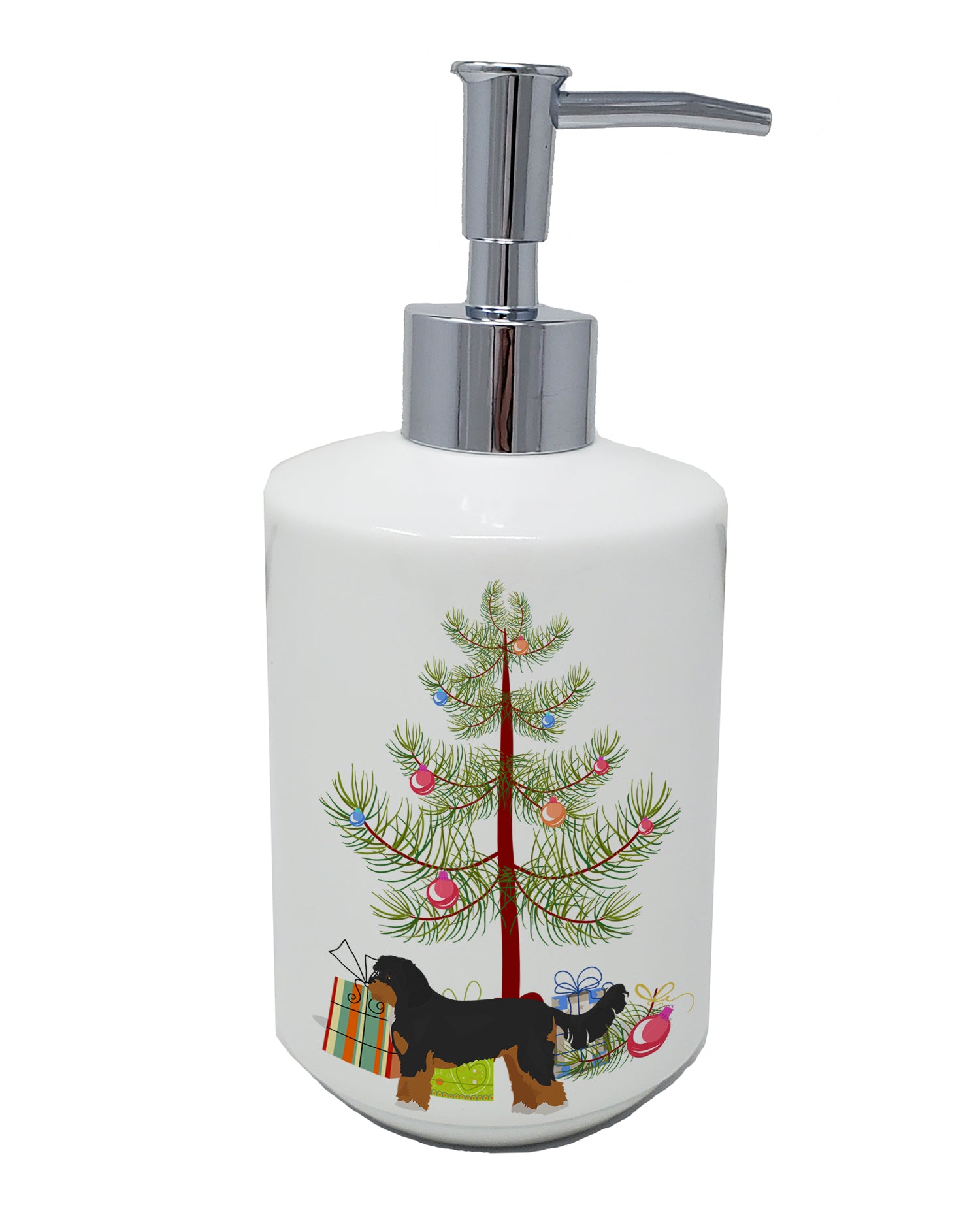 Buy this Black and Tan Cavapoo Christmas Tree Ceramic Soap Dispenser