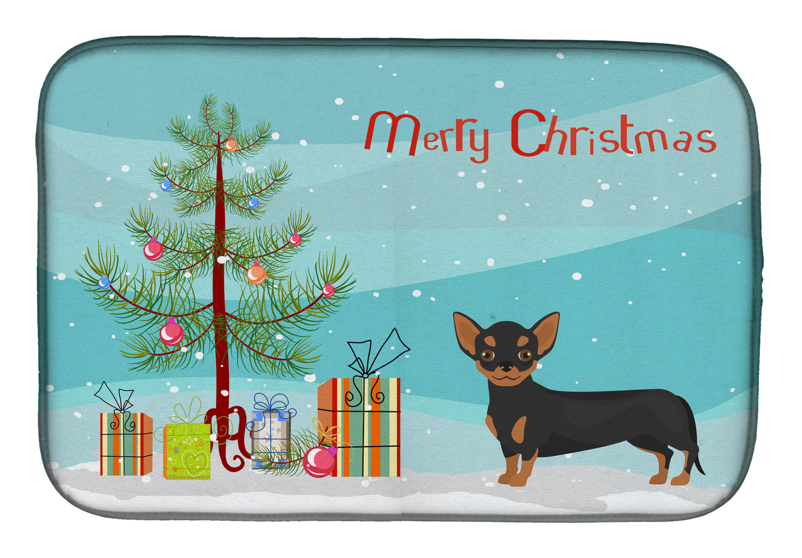 Black and Tan Chiweenie Christmas Tree Dish Drying Mat CK3816DDM  the-store.com.