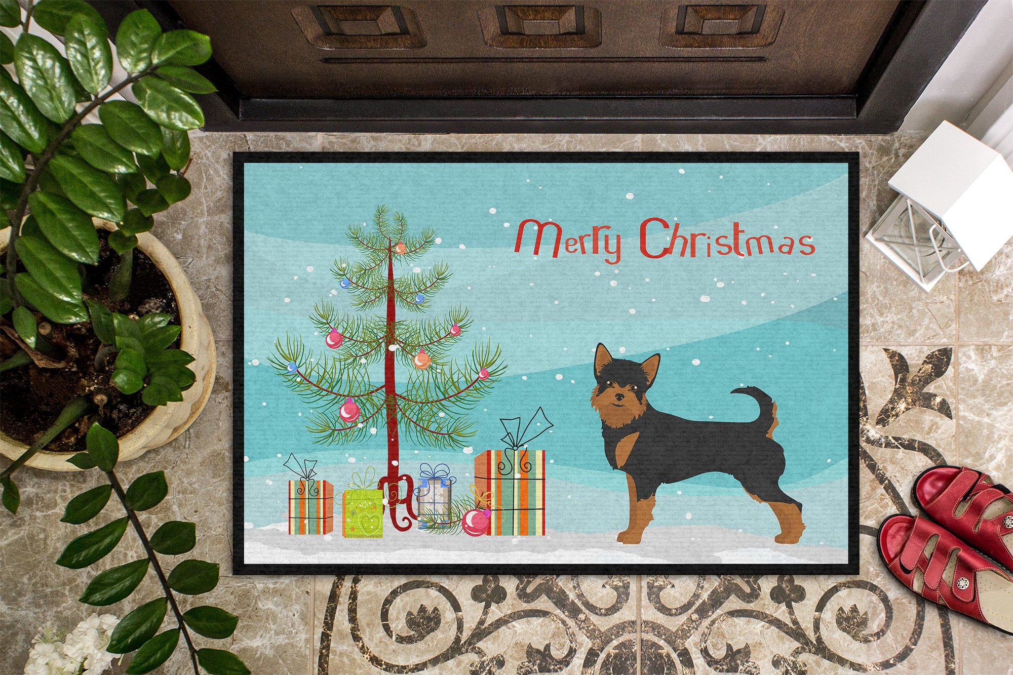 Black and Tan Chorkie Christmas Tree Indoor or Outdoor Mat 24x36 CK3817JMAT by Caroline's Treasures