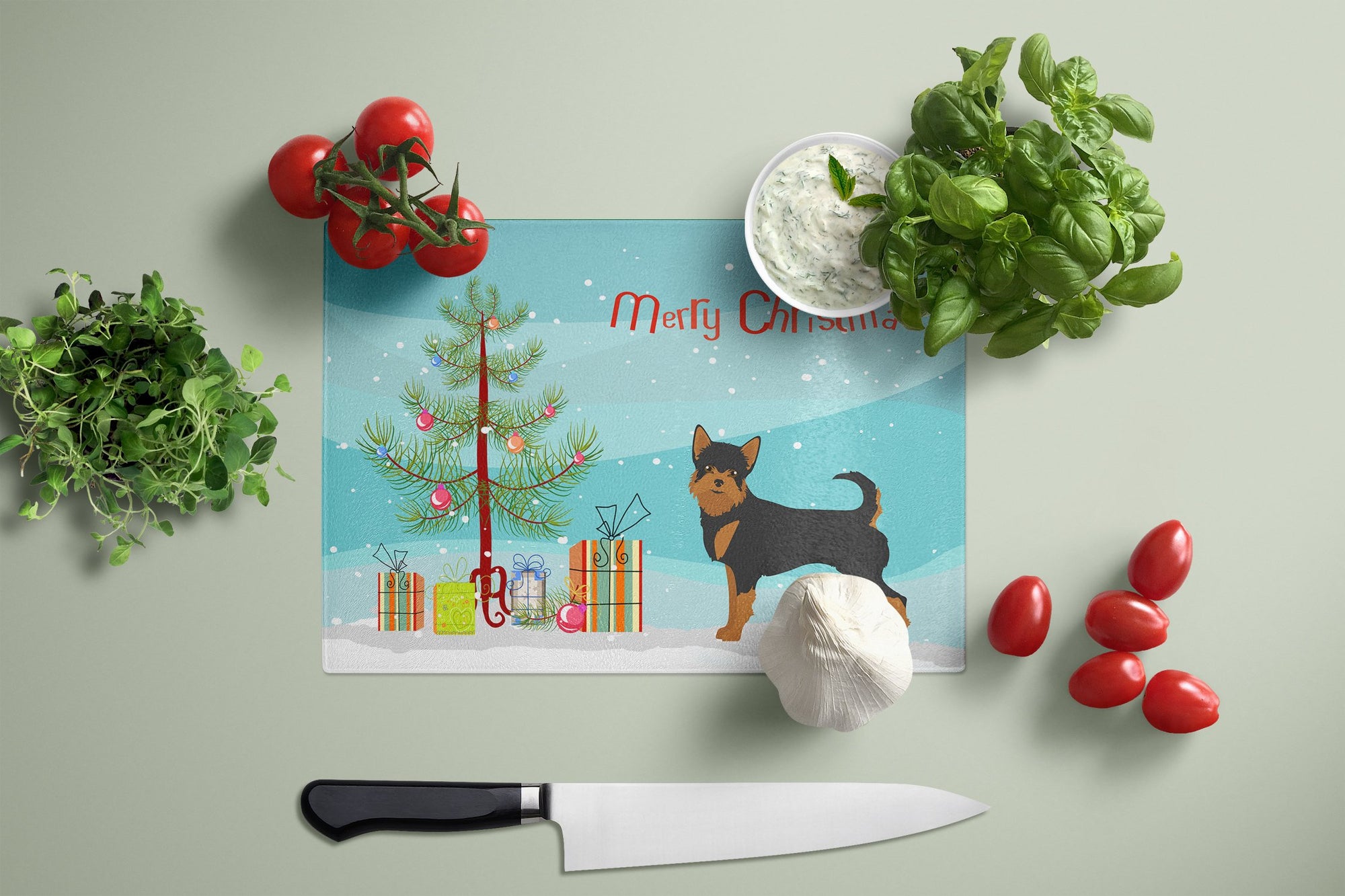 Black and Tan Chorkie Christmas Tree Glass Cutting Board Large CK3817LCB by Caroline's Treasures