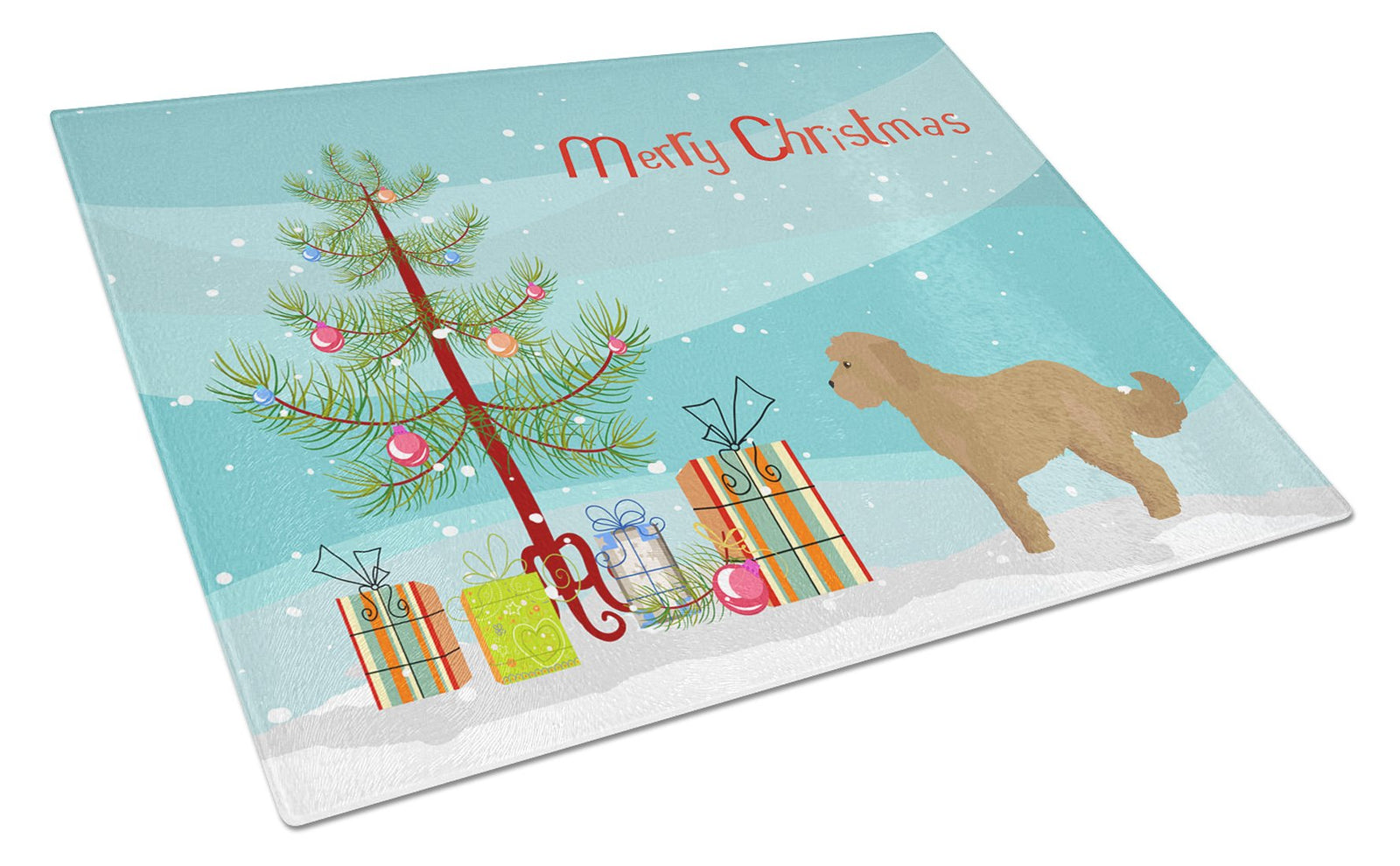 Tan Cockapoo Christmas Tree Glass Cutting Board Large CK3822LCB by Caroline's Treasures